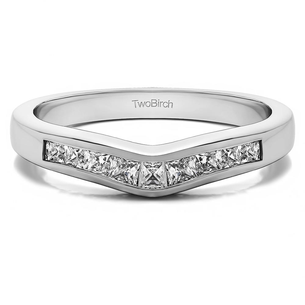 TwoBirch Channel Set Princess Cut Shadow Band in Sterling Silver with Forever Brilliant Moissanite by Charles Colvard (0.51 CT)