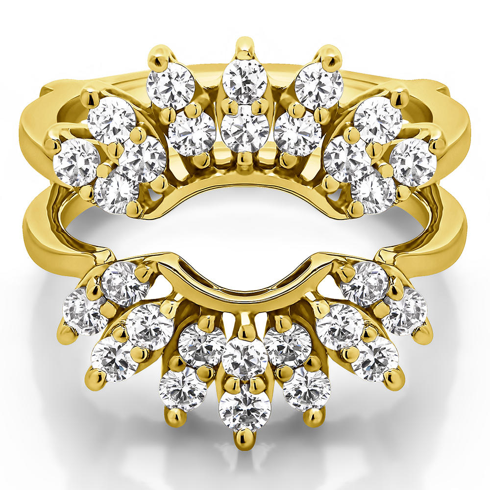 TwoBirch Double Row Halo Sunburst Ring Guard  in 10k Yellow gold with Forever Brilliant Moissanite by Charles Colvard (0.98 CT)