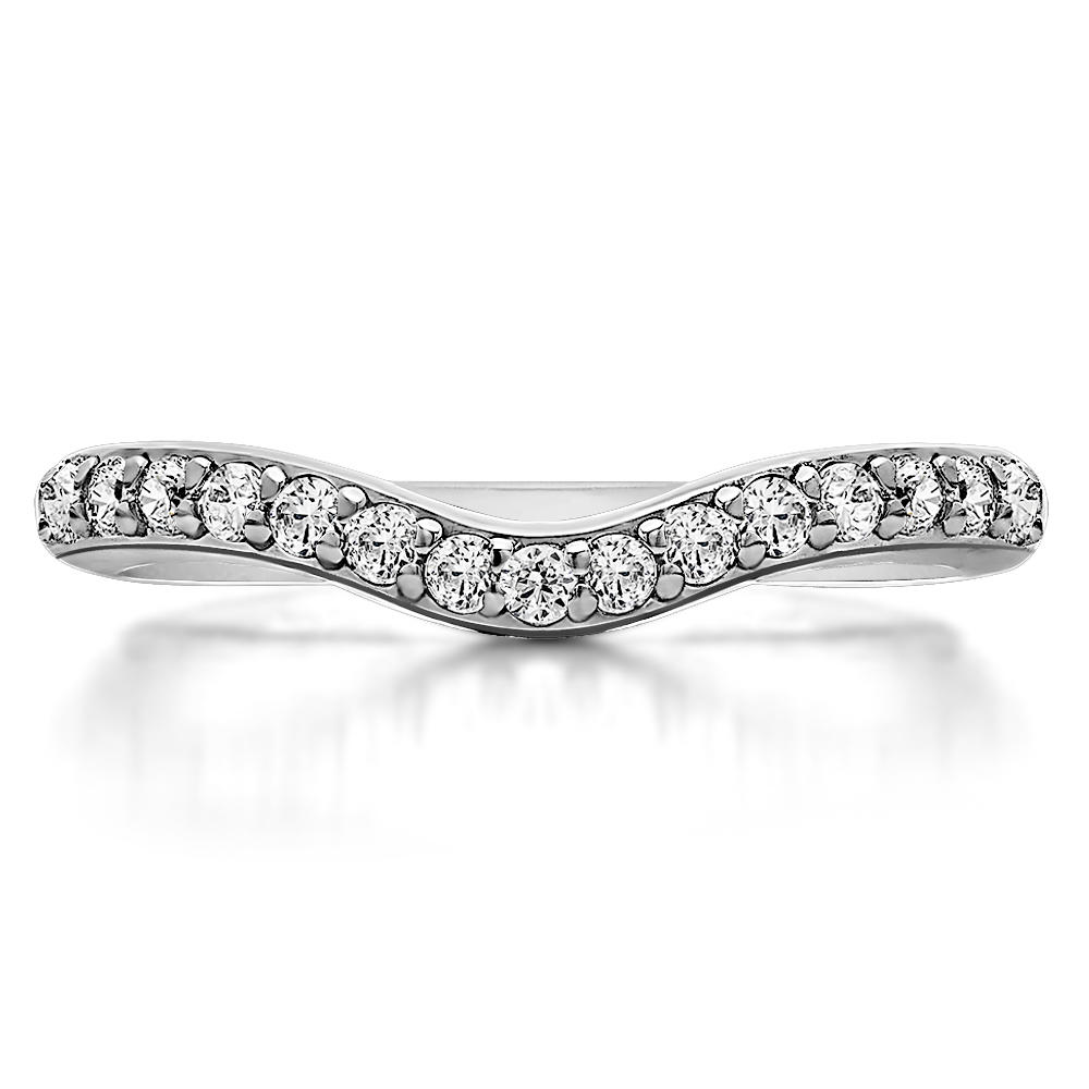 TwoBirch Delicate Curved Wedding Ring in Sterling Silver with Forever Brilliant Moissanite by Charles Colvard (0.19 CT)