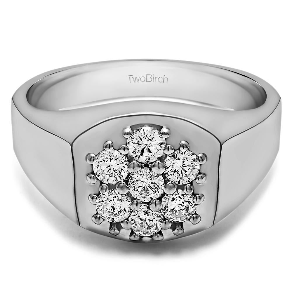 TwoBirch Men Ring in 14k White Gold with Forever Brilliant Moissanite by Charles Colvard (0.66 CT)