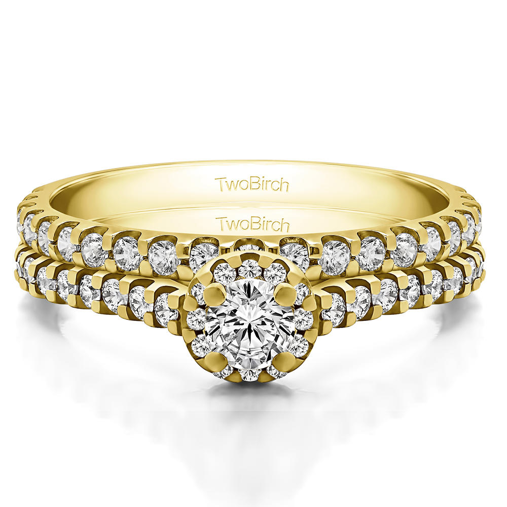 TwoBirch Bridal Set(engagment ring and matching band,2 rings) set in 14k Yellow Gold With Moissanite(0.93tw)