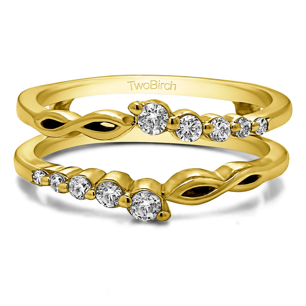 TwoBirch Graduated Infinity Ring Guard  in 14k Yellow Gold with Forever Brilliant Moissanite by Charles Colvard (0.25 CT)