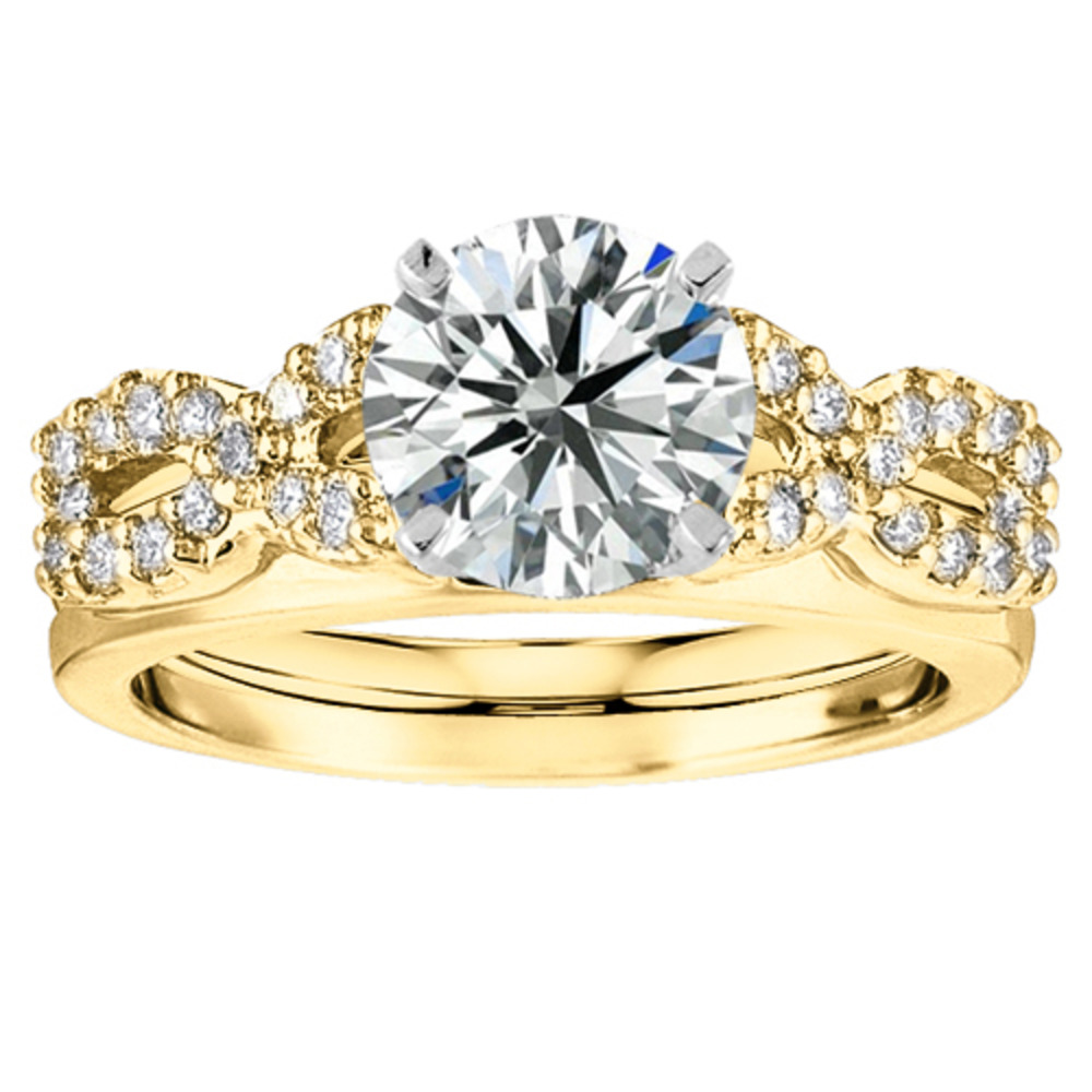 TwoBirch Moissanite Bypass Style Classic Ring Wrap in 14k Yellow Gold with Forever Brilliant Moissanite by Charles Colvard (0.2 CT)
