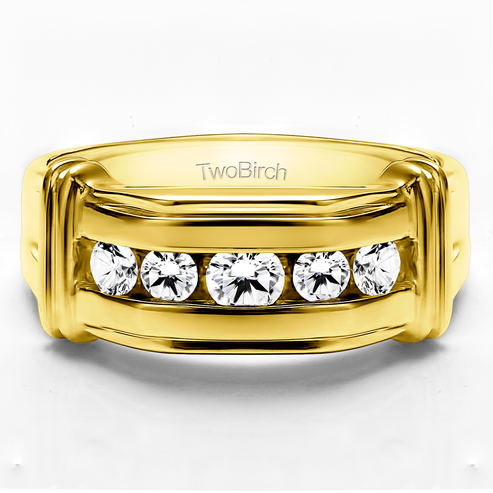 TwoBirch Men Ring in Yellow Silver with Forever Brilliant Moissanite by Charles Colvard (0.43 CT)