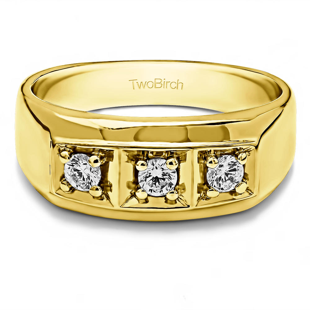 TwoBirch Men Ring in 10k Yellow gold with Forever Brilliant Moissanite by Charles Colvard (0.3 CT)