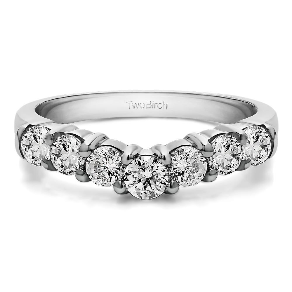 TwoBirch Contour Style Anniversary Wedding Ring in 10k White Gold with Forever Brilliant Moissanite by Charles Colvard (0.45 CT)