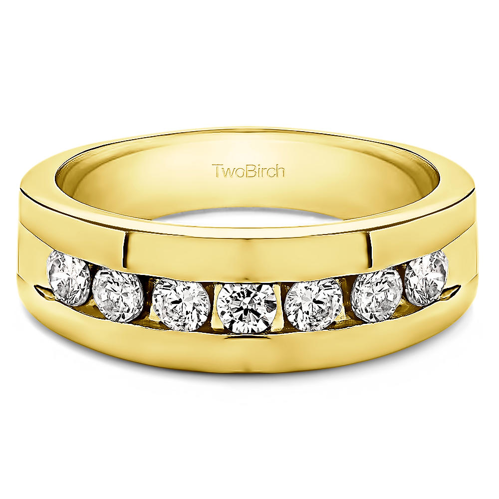 TwoBirch Men Ring in 14k Yellow Gold with Forever Brilliant Moissanite by Charles Colvard (0.83 CT)