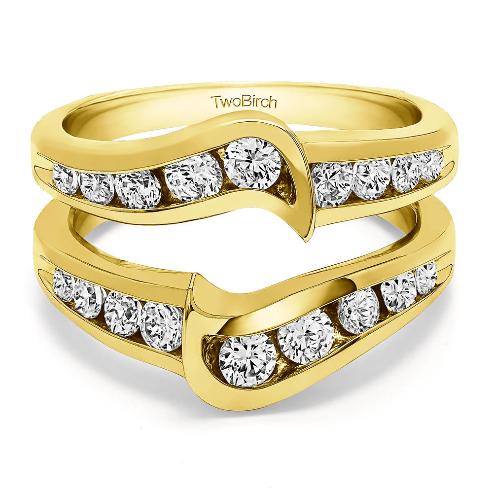 TwoBirch Knott Style Chevron Ring Guard in 10k Yellow gold with Forever Brilliant Moissanite by Charles Colvard (0.45 CT)