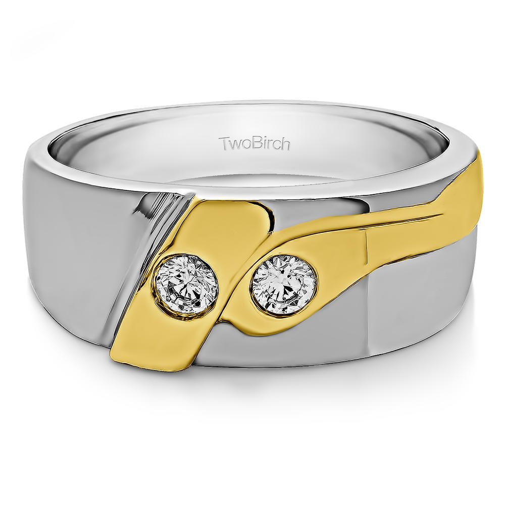 TwoBirch Men Ring in Two Tone Silver with Forever Brilliant Moissanite by Charles Colvard (0.22 CT)