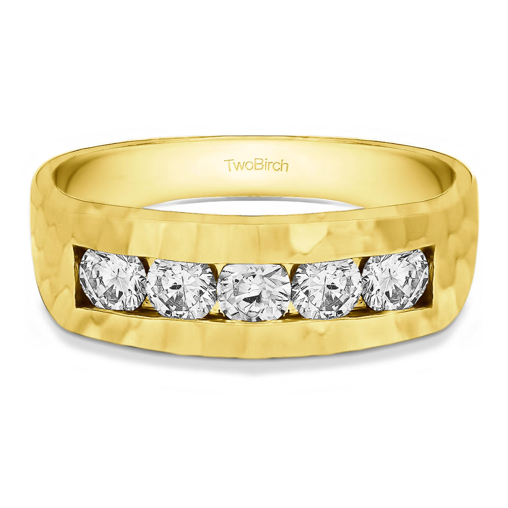 TwoBirch Men Ring in 10k Yellow gold with Forever Brilliant Moissanite by Charles Colvard (0.87 CT)