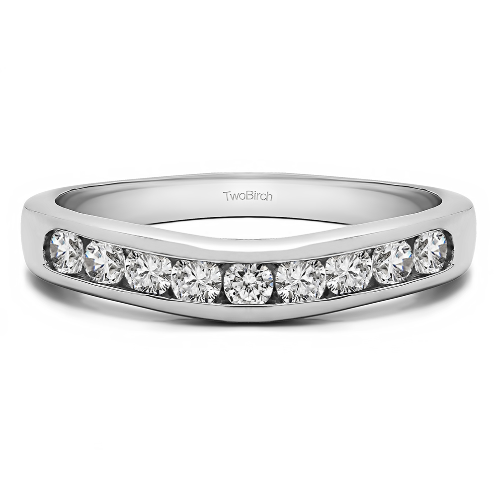 TwoBirch Channel set Contour Curved Band in 10k White Gold with Forever Brilliant Moissanite by Charles Colvard (0.5 CT)