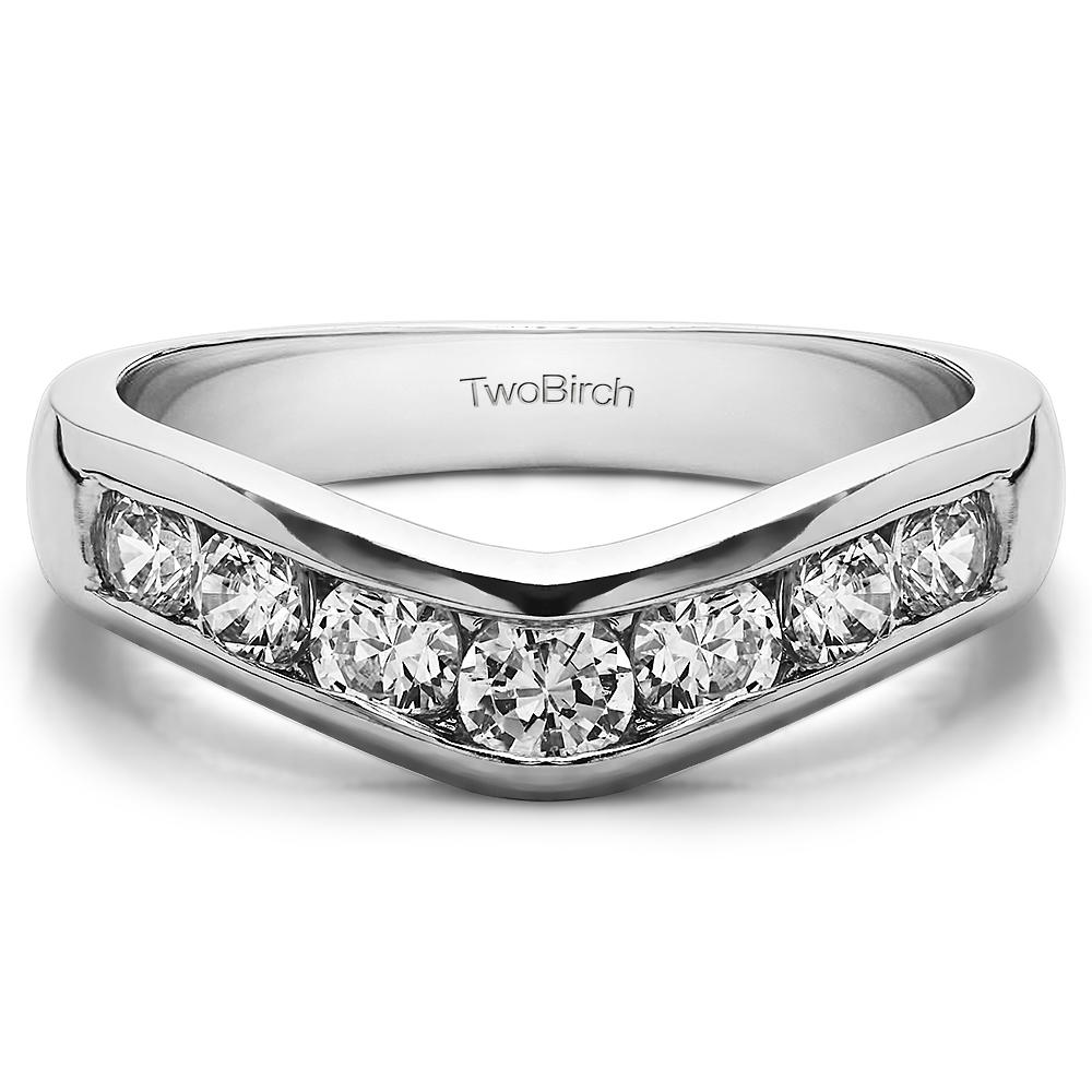 TwoBirch Traditional Style Contour Wedding Band in 10k White Gold with Forever Brilliant Moissanite by Charles Colvard (0.39 CT)