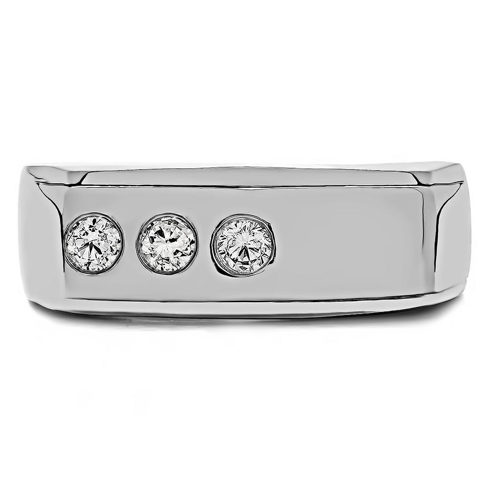 TwoBirch Men Ring in Two Tone Silver with Forever Brilliant Moissanite by Charles Colvard (0.27 CT)