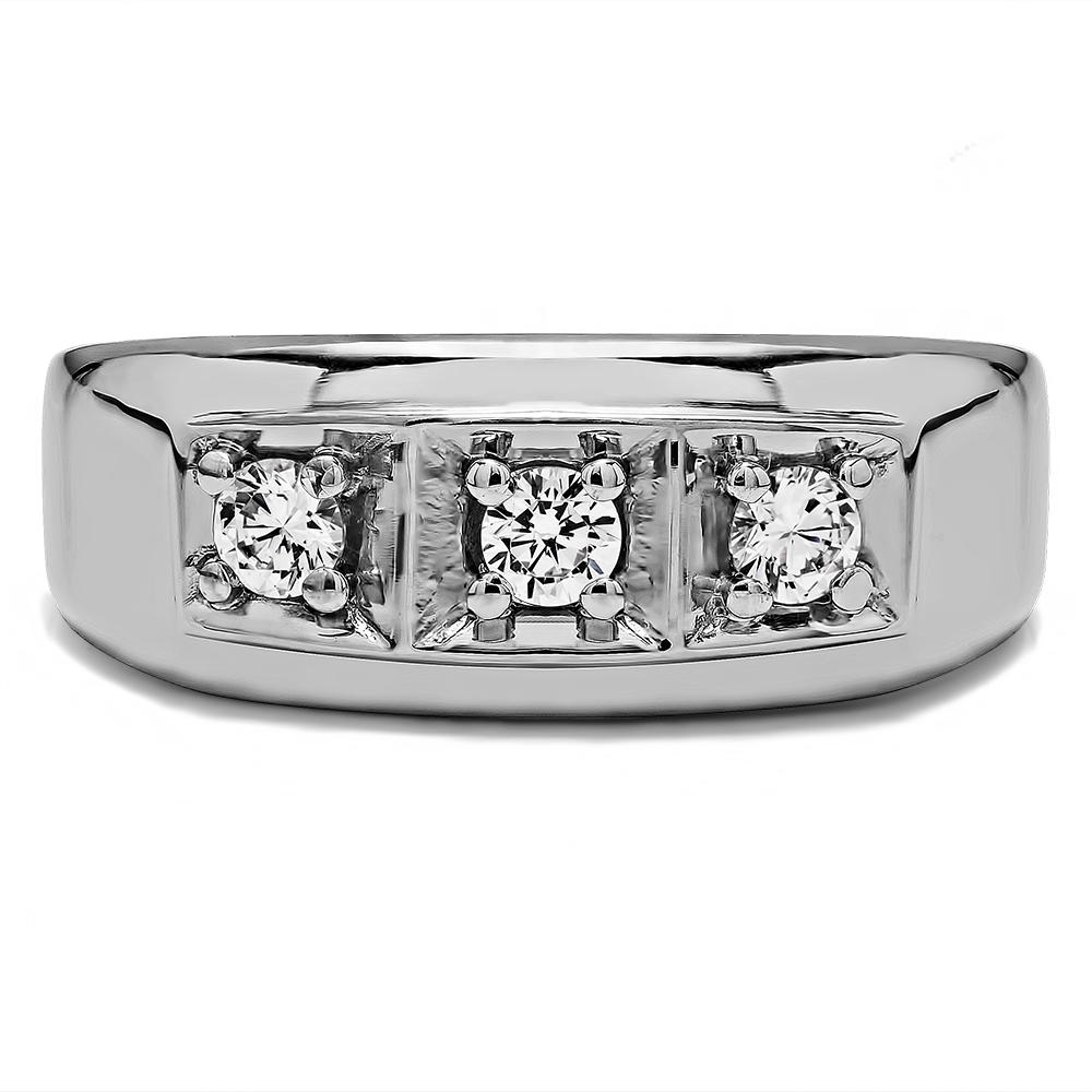 TwoBirch Men Ring in 10k White Gold with Forever Brilliant Moissanite by Charles Colvard (0.42 CT)