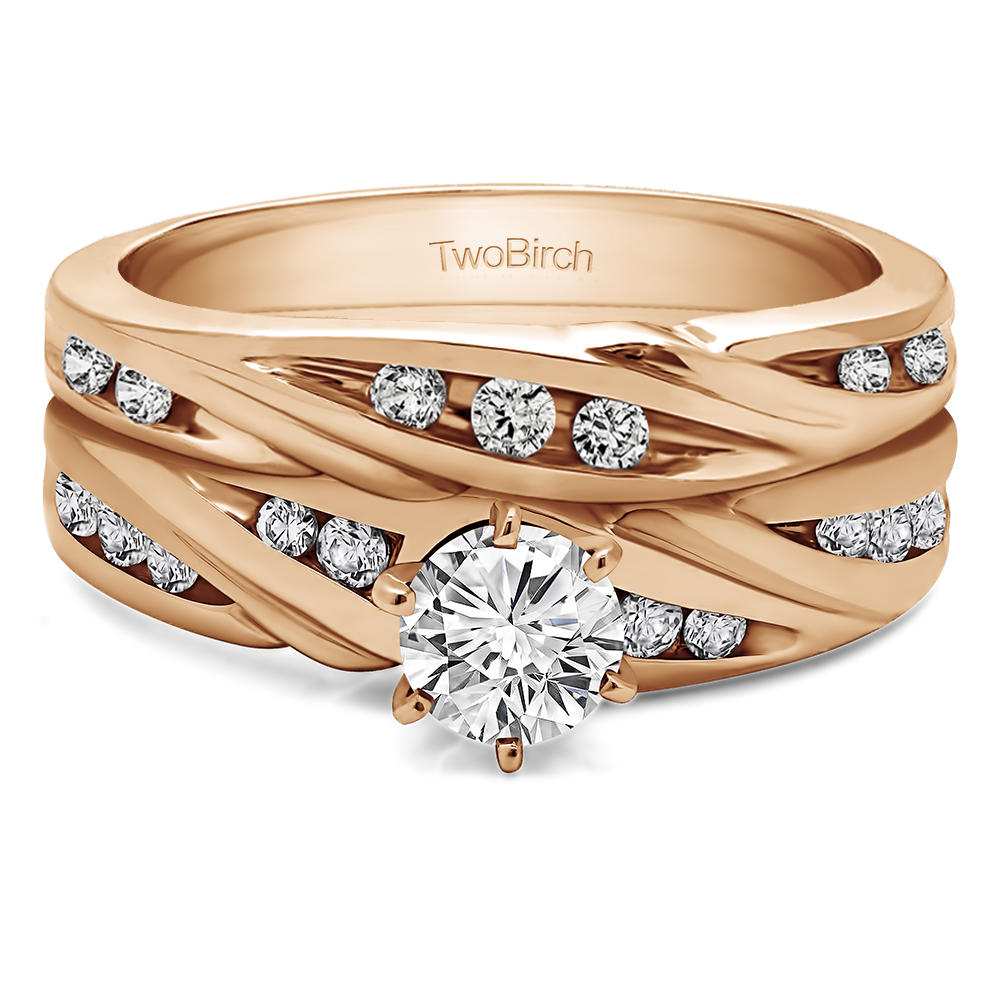TwoBirch Bridal Set(engagment ring and matching band,2 rings) set in 14k Rose Gold With Colvard Moissanite(0.75tw)