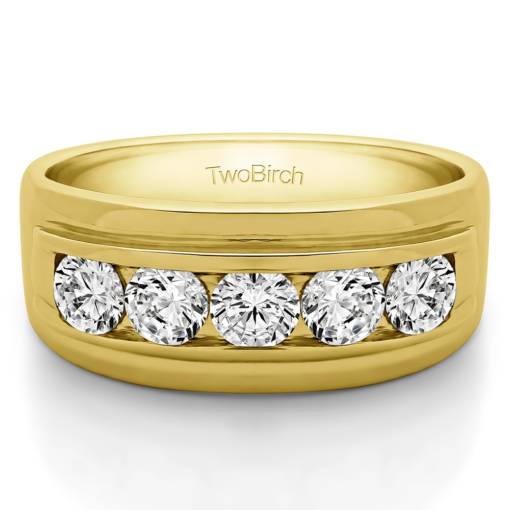 TwoBirch Men Ring in Yellow Silver with Forever Brilliant Moissanite by Charles Colvard (1.8 CT)