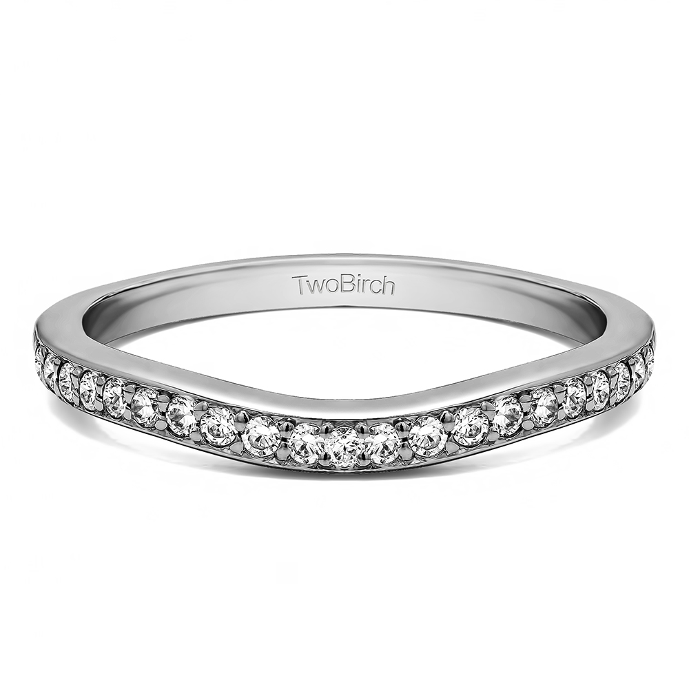 TwoBirch Dainty Curved Tracer Band in 10k White Gold with Forever Brilliant Moissanite by Charles Colvard (0.36 CT)