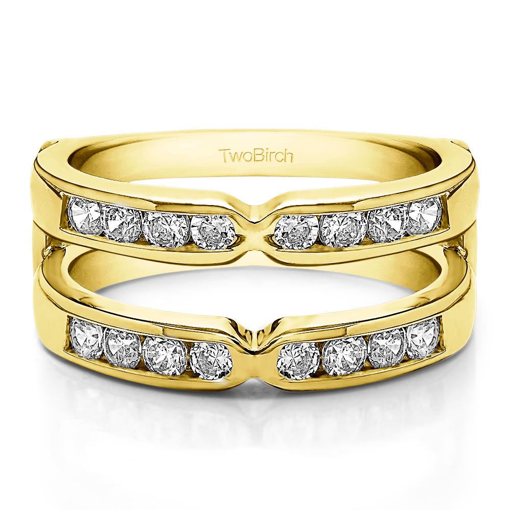 TwoBirch Traditional Style X Design Jacket Ring in 10k Yellow gold with Forever Brilliant Moissanite by Charles Colvard (0.59 CT)