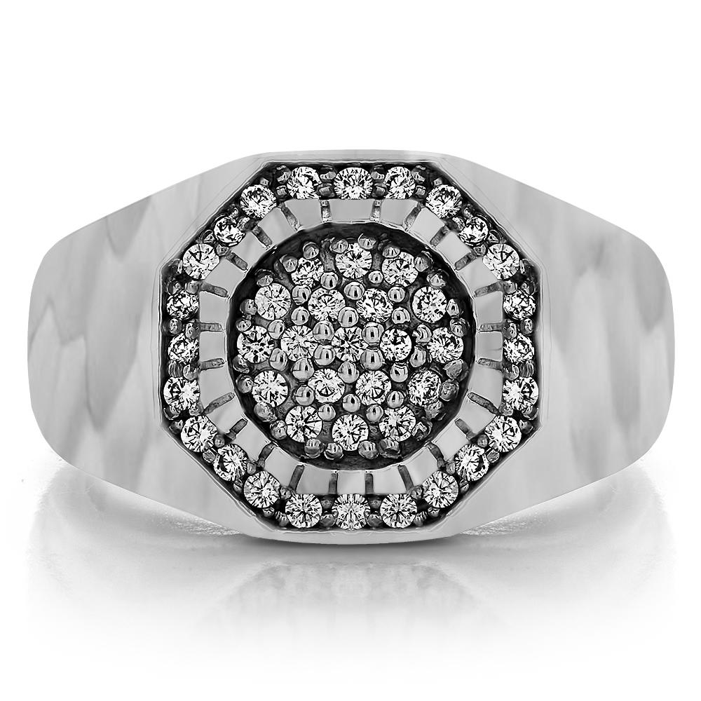 TwoBirch Men Ring in Sterling Silver with Forever Brilliant Moissanite by Charles Colvard (0.37 CT)