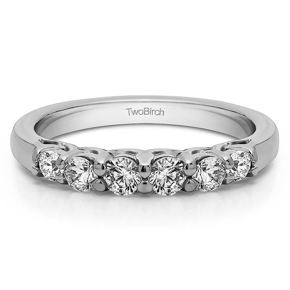 TwoBirch Five Stone Common Prong Basket Set Wedding Ring in Sterling Silver with Cubic Zirconia (0.74 CT)