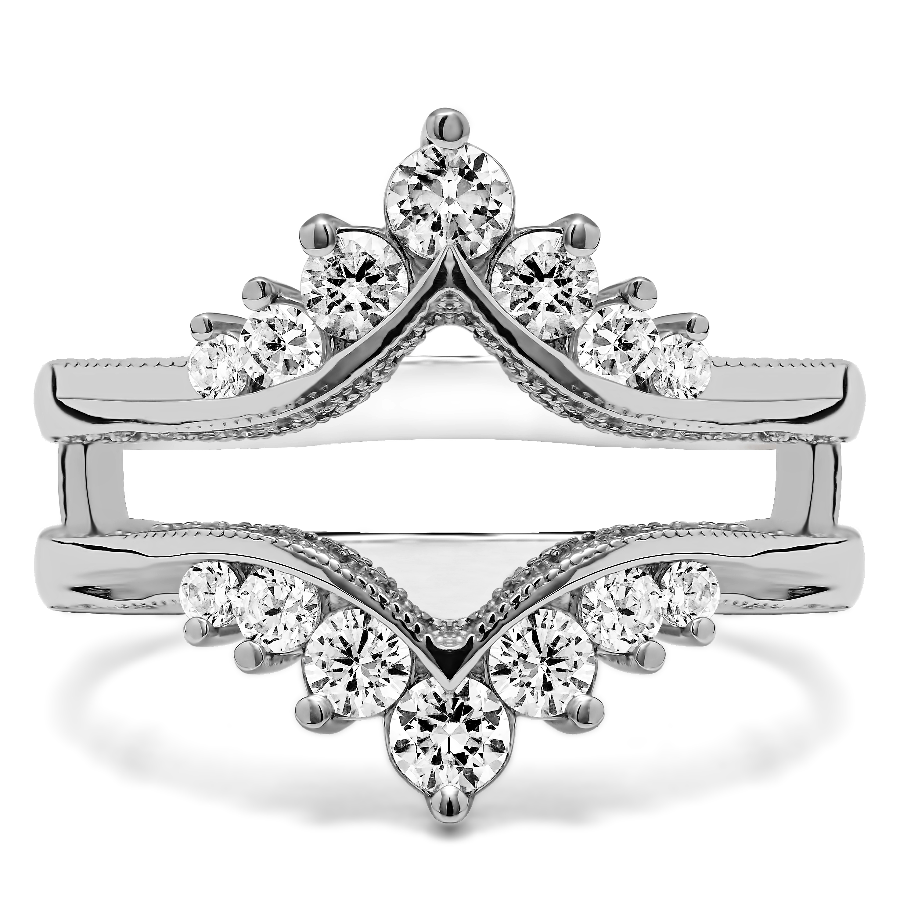 TwoBirch Chevron Style Ring Guard with Millgrained Edges and Filigree Cut Out Design in Sterling Silver with Cubic Zirconia (0.74 CT)