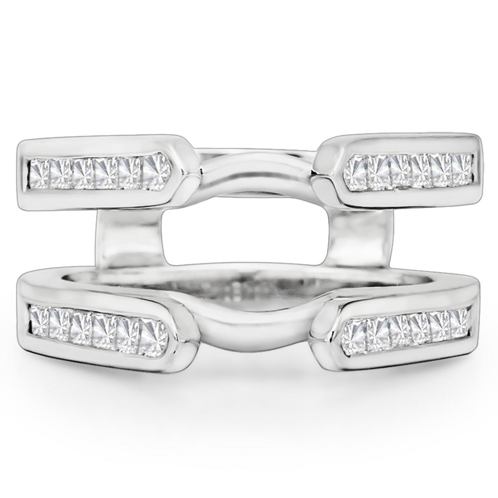 TwoBirch Cathedral Style Channel Set Princess Cut Ring Guard in Sterling Silver with Cubic Zirconia (0.75 CT)