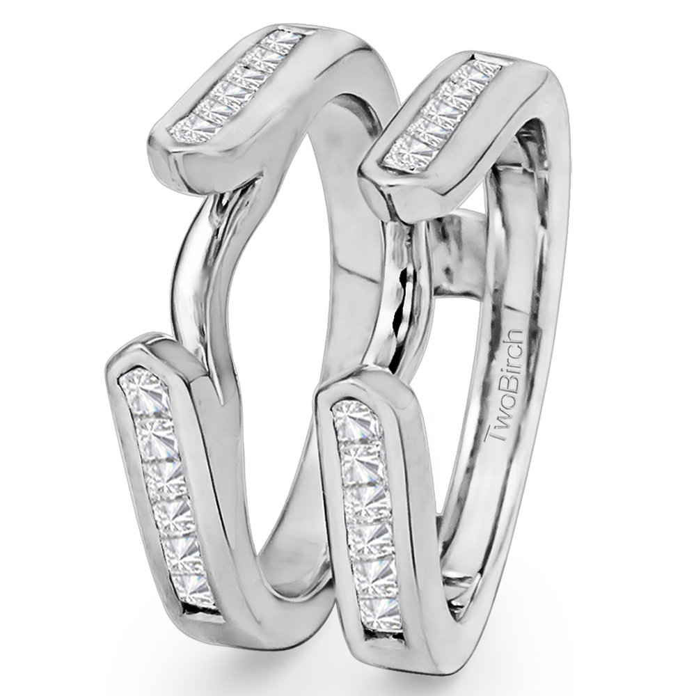TwoBirch Cathedral Style Channel Set Princess Cut Ring Guard in Sterling Silver with Cubic Zirconia (0.75 CT)