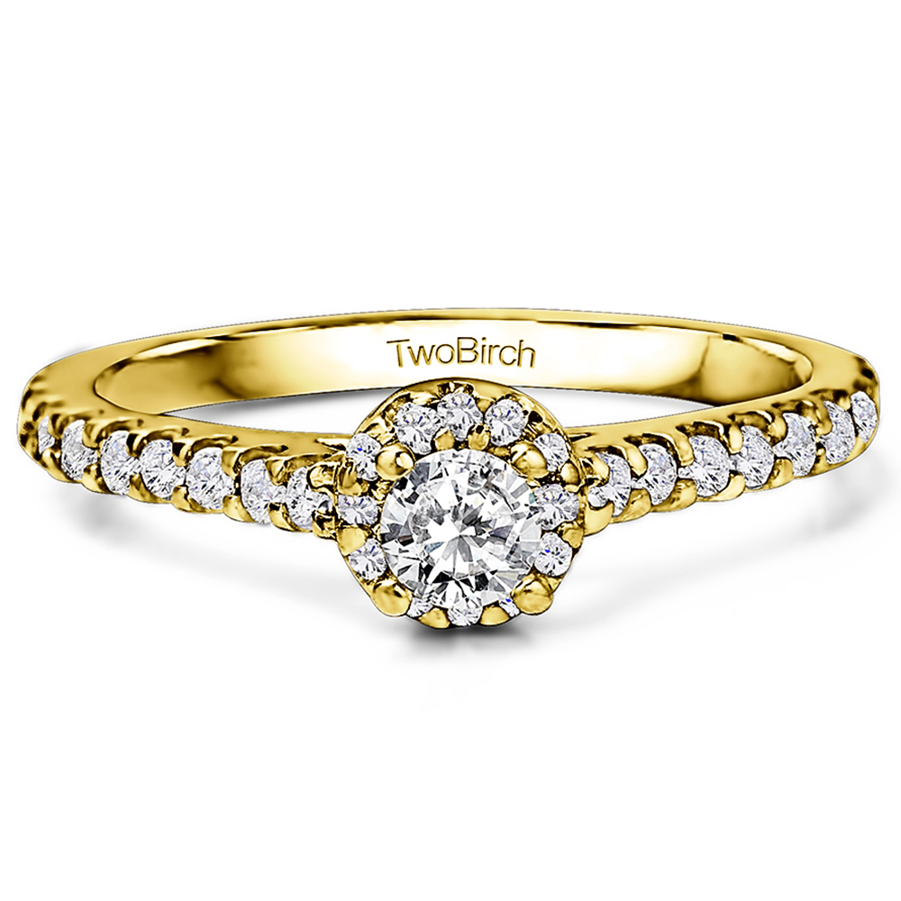 TwoBirch Halo Promise Ring in Yellow Silver with Cubic Zirconia (0.61 CT)