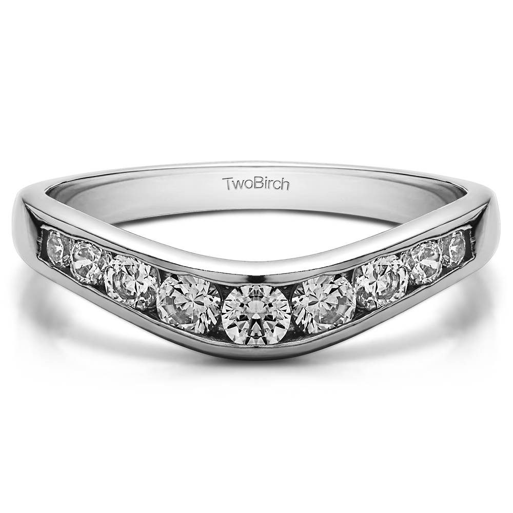 TwoBirch Graduated  Classic Style Contour Band in Sterling Silver with Cubic Zirconia (0.42 CT)