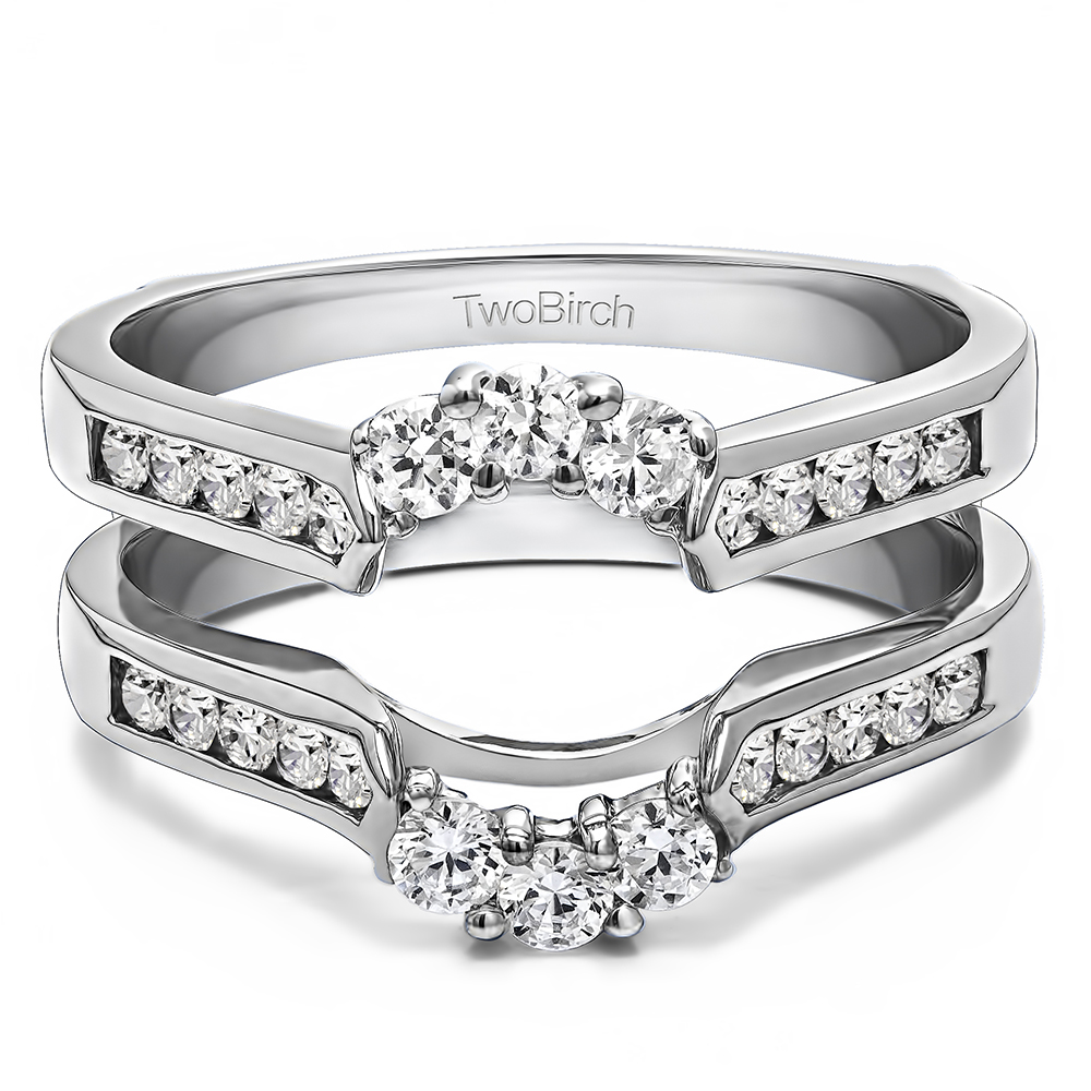 TwoBirch Royalty Inspired Half Halo Ring Guard Enhancer in Sterling Silver with Cubic Zirconia (0.54 CT)