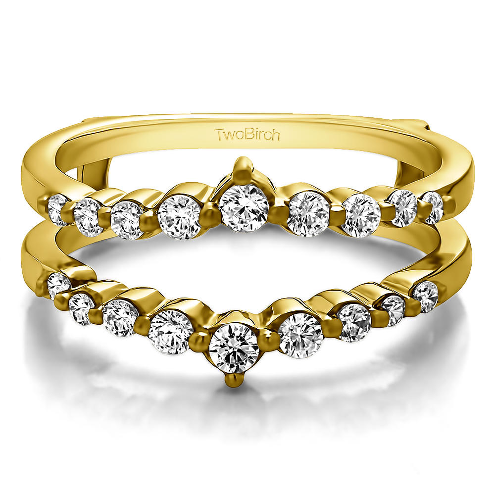 TwoBirch Single Shared Prong Wedding Jacket Ring in Yellow Silver with Cubic Zirconia (0.42 CT)