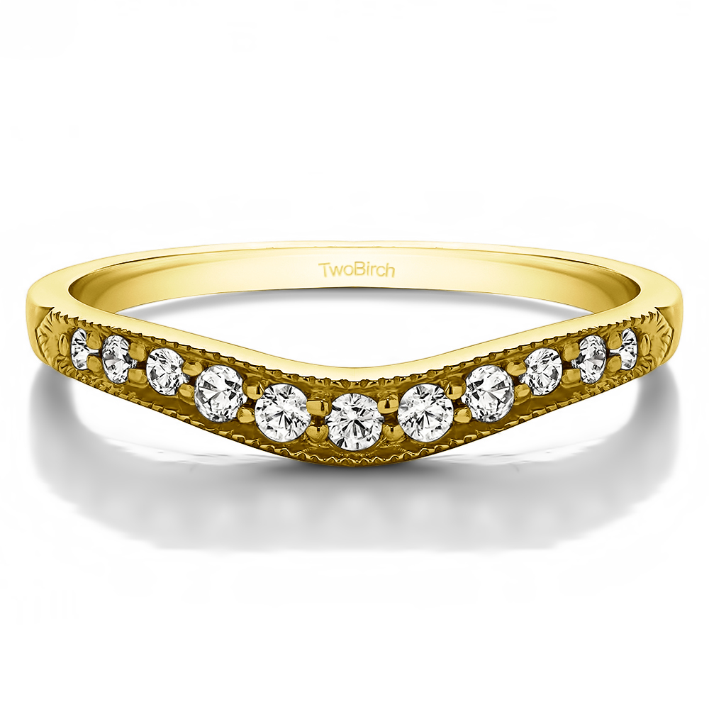 TwoBirch Double Shared Prong Shadow Band in 10k Yellow gold with Cubic Zirconia (0.2 CT)