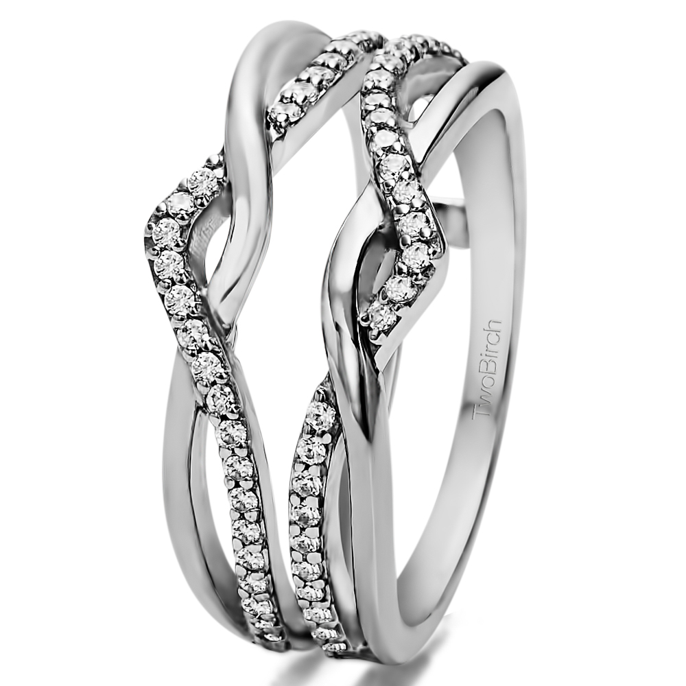 TwoBirch Criss Cross Infinity Ring Guard Enhancer  in Yellow Silver with Cubic Zirconia (0.23 CT)