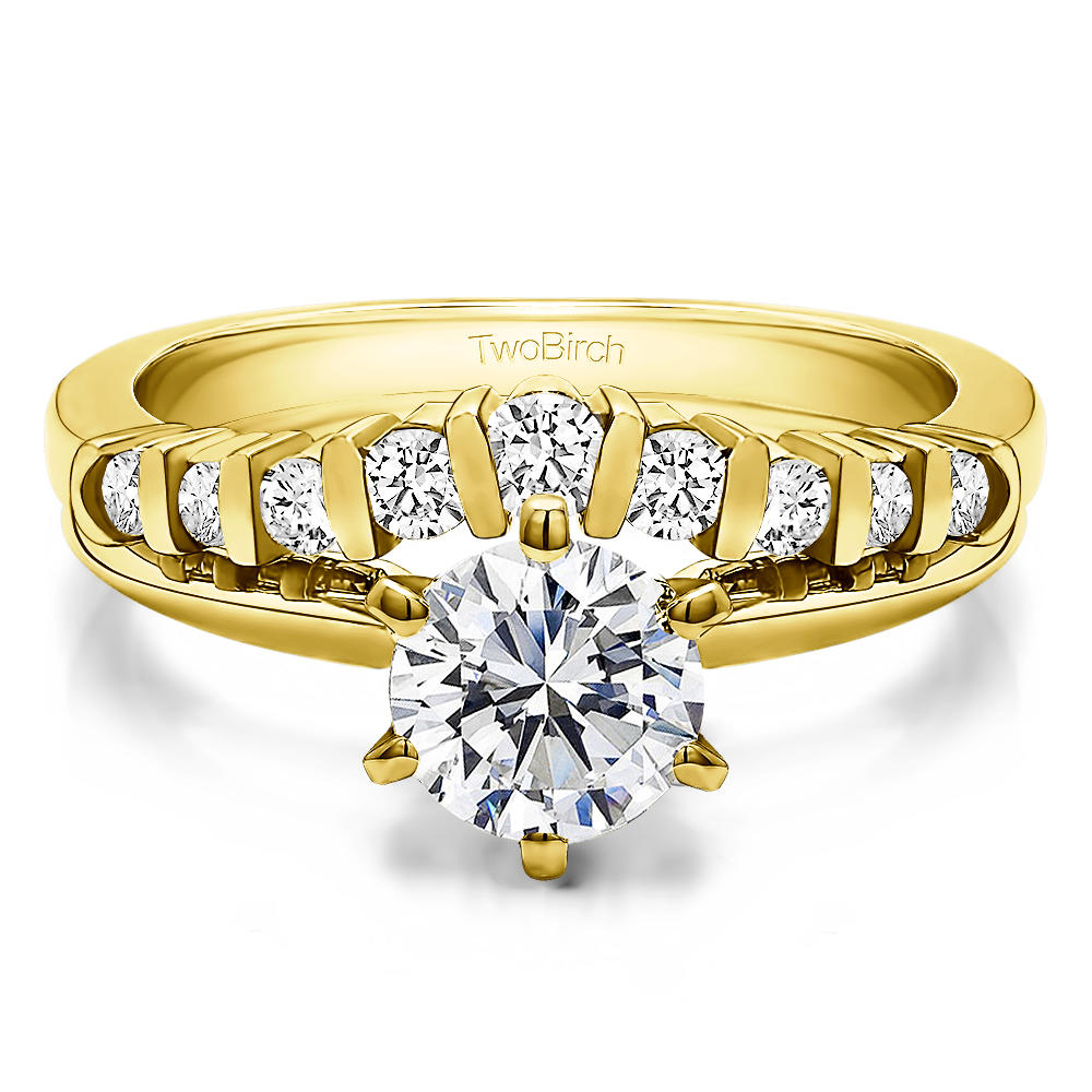 TwoBirch Bar Set Shadow Band in 10k Yellow gold with Cubic Zirconia (0.43 CT)