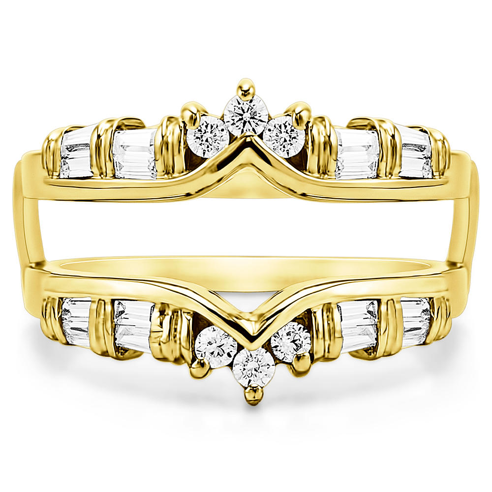 TwoBirch Classic Chevron Style Ring Guard in 10k Yellow gold with Cubic Zirconia (0.7 CT)