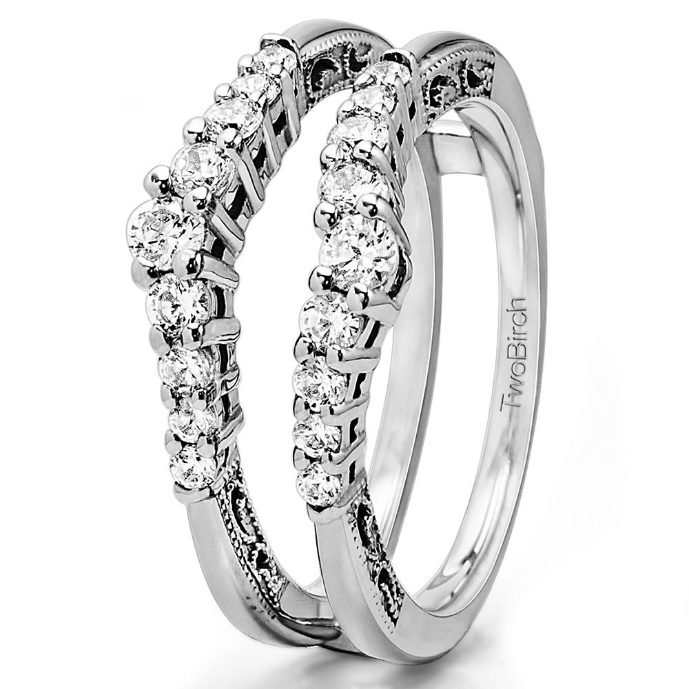 TwoBirch Vintage Ring Guard with Milgraining and Filigree Designs in Sterling Silver with Cubic Zirconia (0.73 CT)