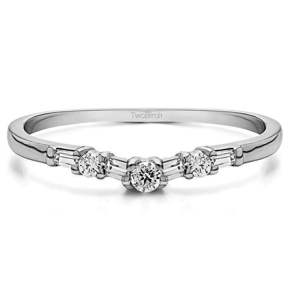 TwoBirch Fancy Curved Tracer Band in Sterling Silver with Cubic Zirconia (0.33 CT)