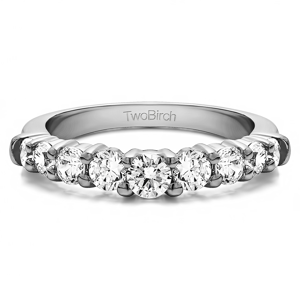 TwoBirch Delicate Classic Curved Shadow Band in Sterling Silver with Cubic Zirconia (0.5 CT)