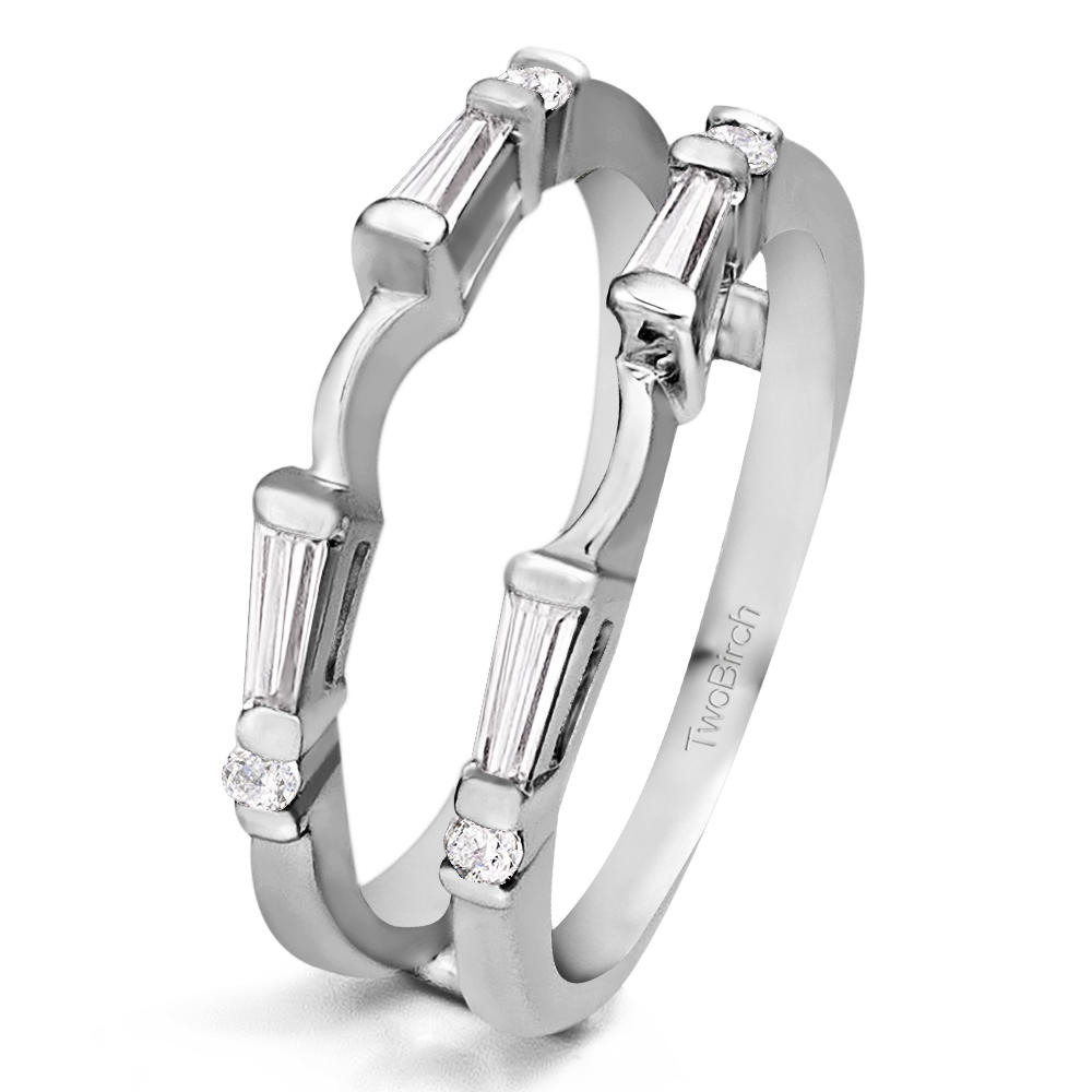 TwoBirch Simple Classic Style Ring Guard in Sterling Silver with Cubic Zirconia (0.46 CT)