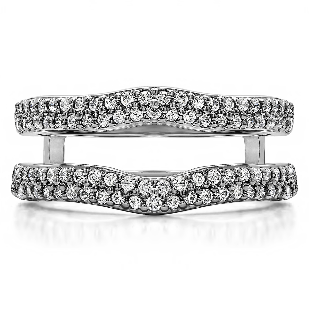 TwoBirch Double Row Pave Set Curved Ring Guard  in Yellow Silver with Cubic Zirconia (0.51 CT)