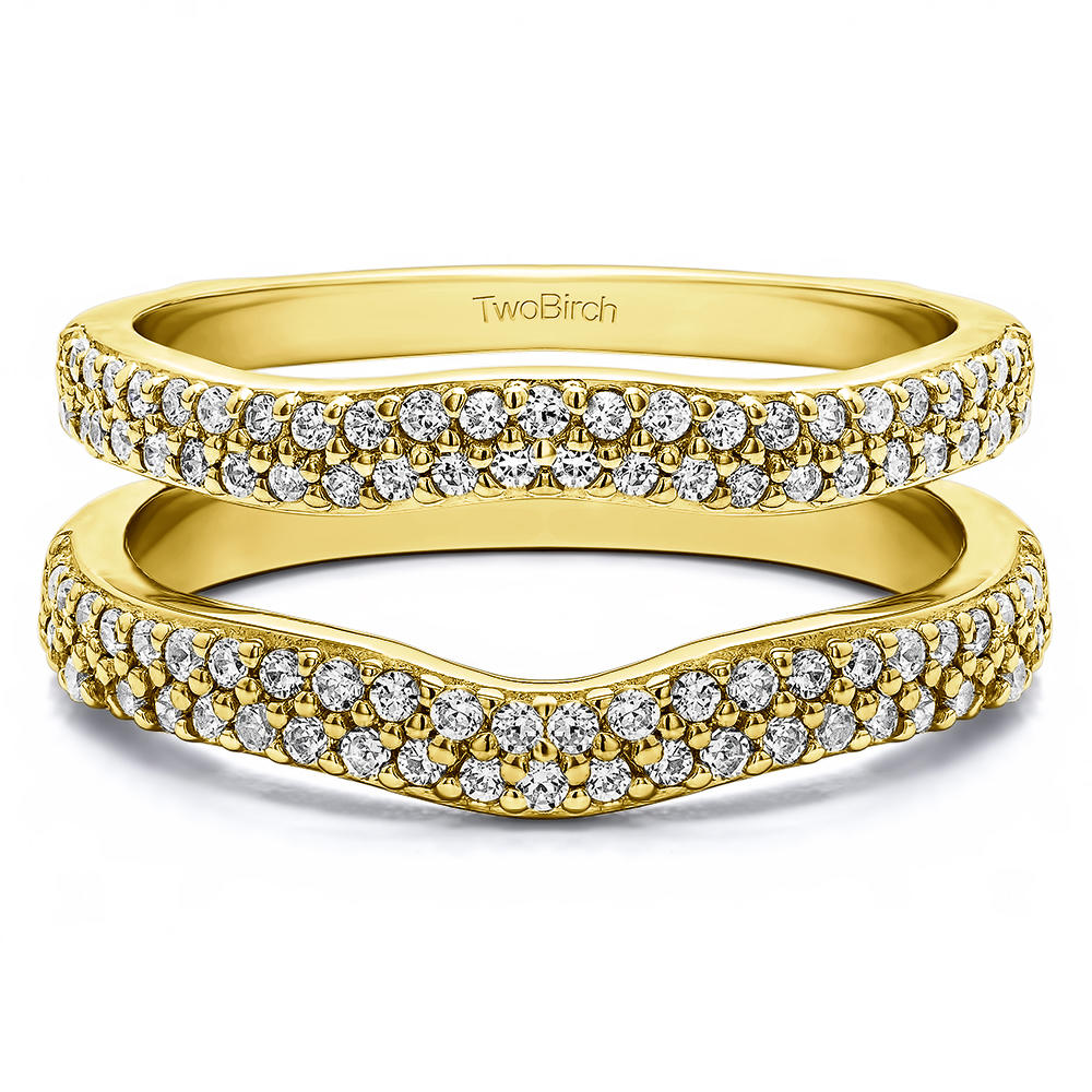 TwoBirch Double Row Pave Set Curved Ring Guard  in Yellow Silver with Cubic Zirconia (0.51 CT)