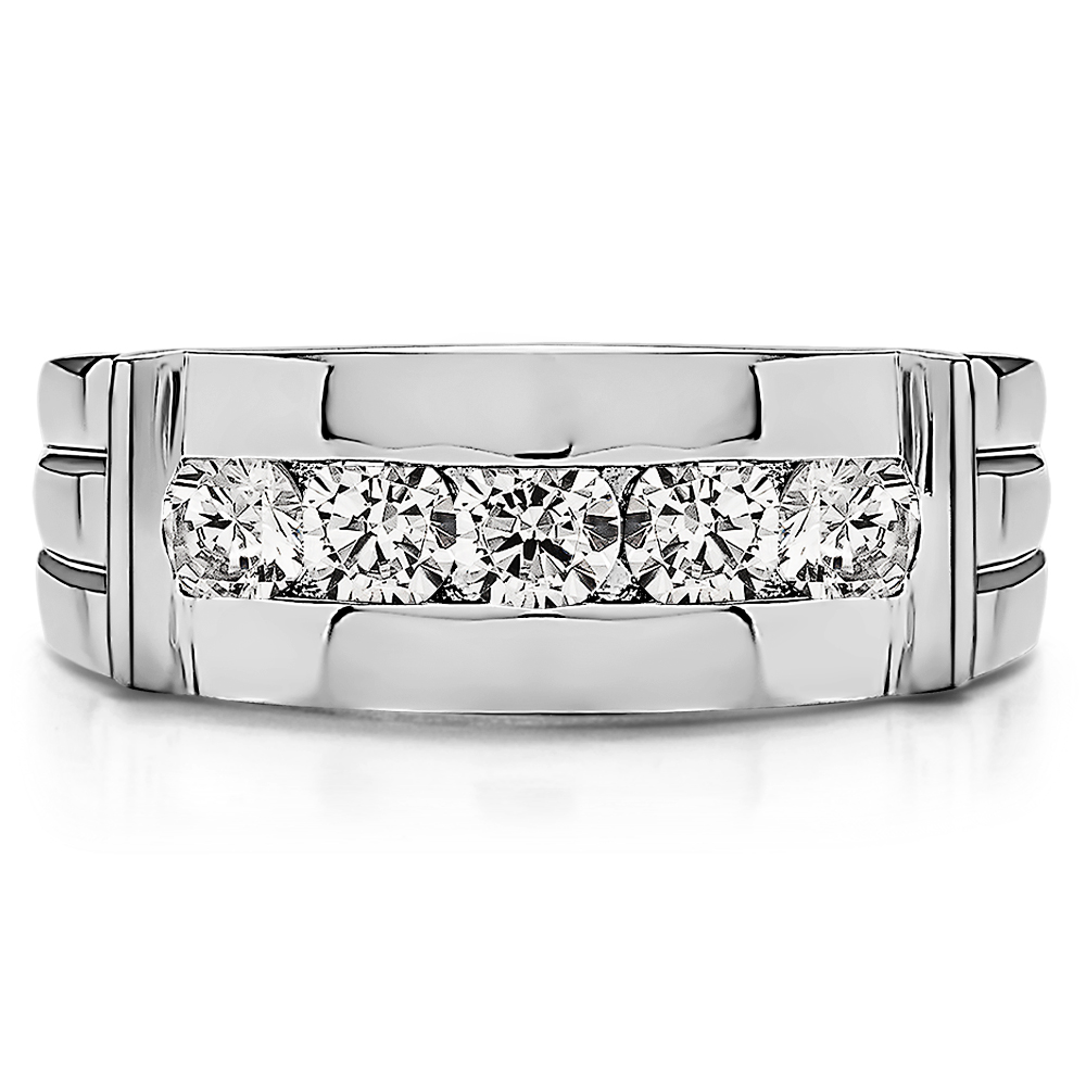 TwoBirch Channel Set Men's Ring With Bars in Sterling Silver with Cubic Zirconia (0.25 CT)