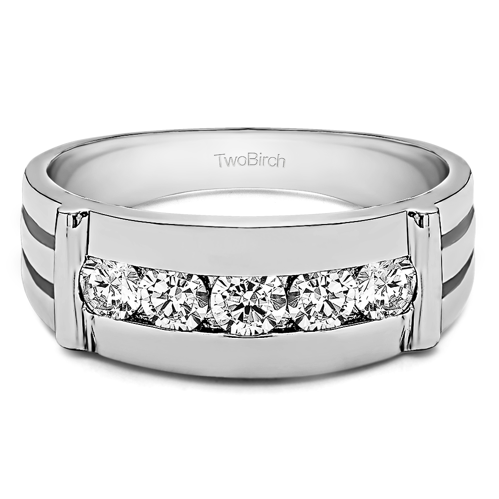 TwoBirch Channel Set Men's Ring With Bars in Sterling Silver with Cubic Zirconia (0.25 CT)