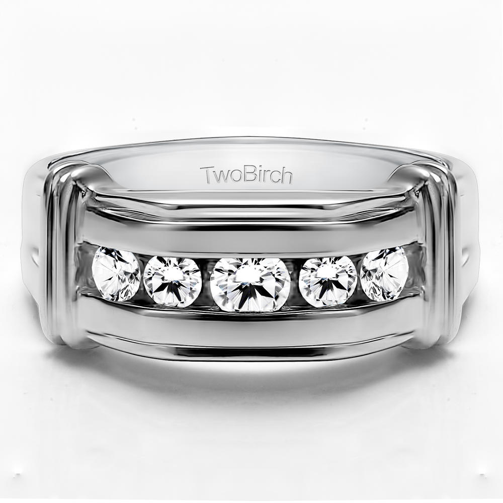 TwoBirch Unique Mens Ring or Unique Mens Fashion Ring  in Sterling Silver with Cubic Zirconia (1 CT)