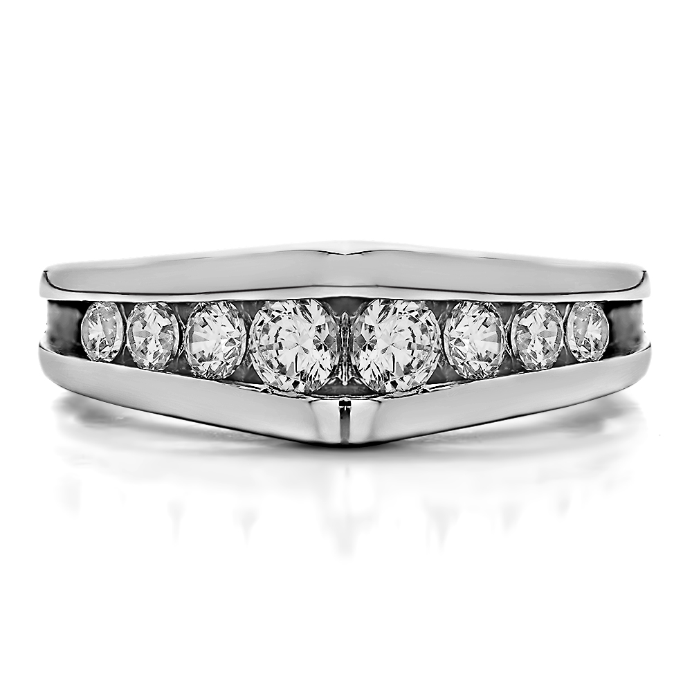 TwoBirch Domed Channel Set Men's Ring in 10k White Gold with Cubic Zirconia (1 CT)