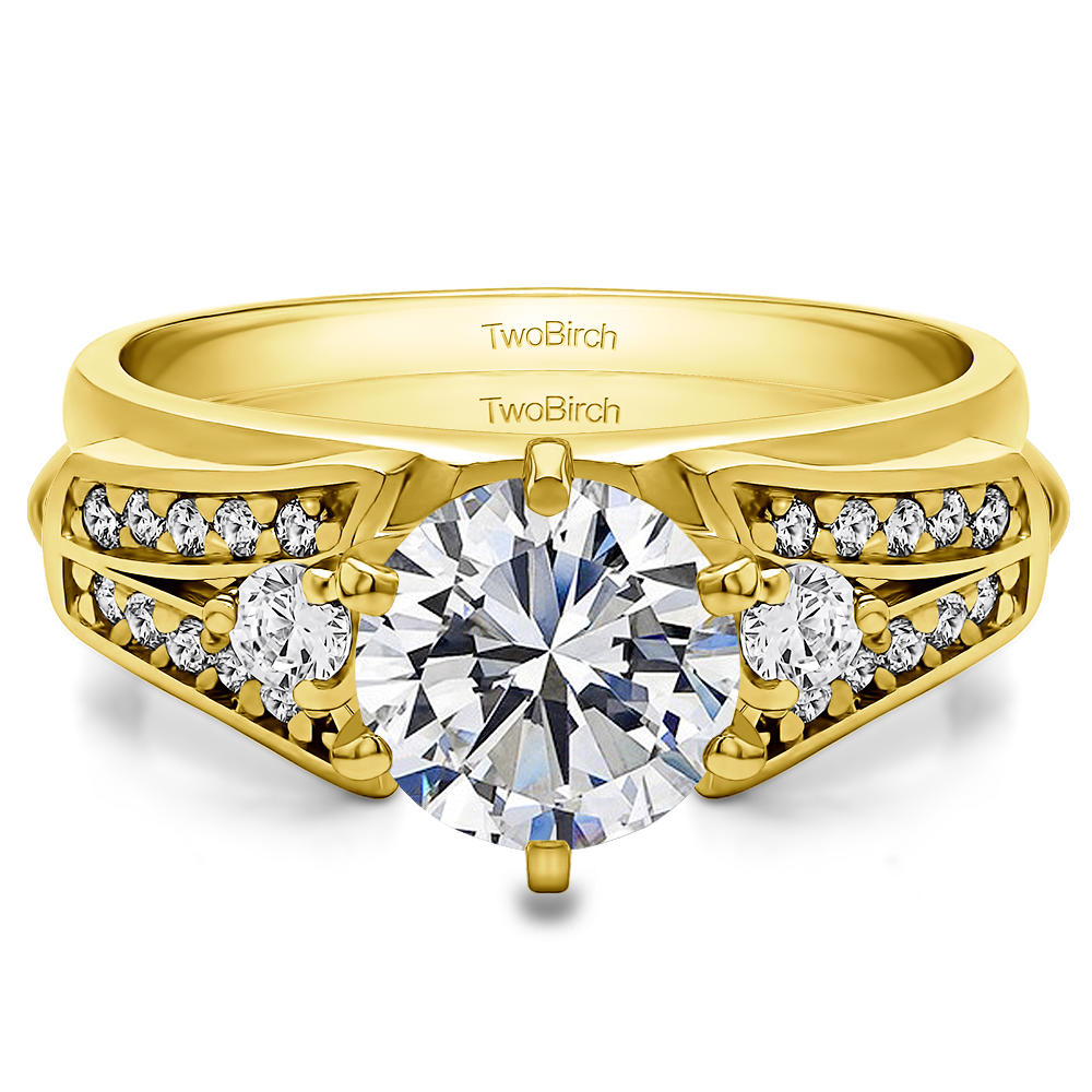 TwoBirch Classic Style Ring Wrap in Yellow Silver with Cubic Zirconia (0.29 CT)