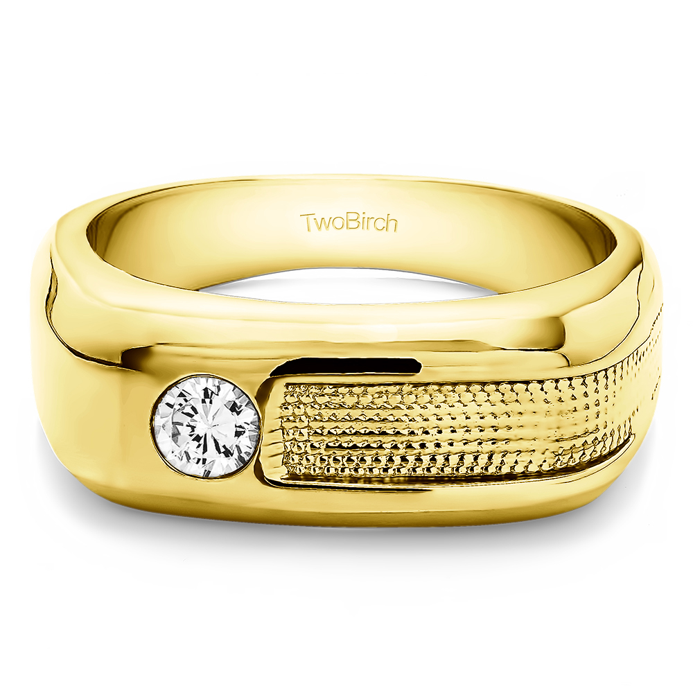TwoBirch Unique Mens Ring or Unique Mens Fashion Ring  in 10k Yellow gold with Cubic Zirconia (0.24 CT)