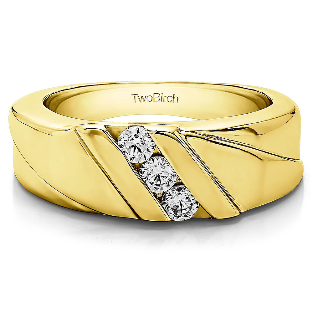 TwoBirch Men's Wedding Ring or Fashion Ring in 10k Yellow gold with Cubic Zirconia (0.33 CT)