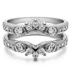 TwoBirch Half Halo Classic Style Ring Guard in Sterling Silver with Cubic Zirconia (1 CT)