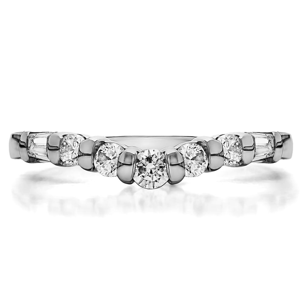 TwoBirch Timeless Contour Wedding Ring in Sterling Silver with Cubic Zirconia (0.42 CT)
